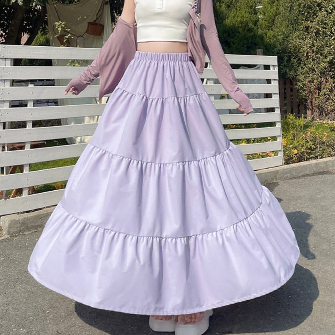 フレアロングティアードスカート