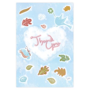 ポストカード『Thank you card』(Wing&Leaf色違い３連作)ブルー〜YUKO・Y3-9〜