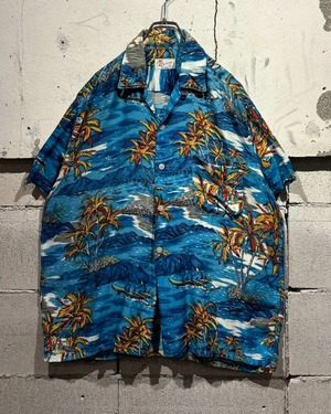 【Caka otto】 60's Palm Pattern Vintage Loose S/S Rayon Aloha Shirt