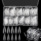 JANLOFO ネイルチップ クリア つけ爪 500枚入り ネイルちっぷ ロング ネイル用品 ネイルチップ 長さだし 透明 ネイルアート 練習 (アーモンド)