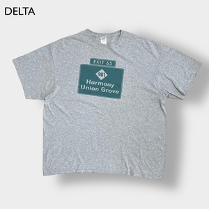 【DELTA】3XL ビッグシルエット ロゴ プリント Tシャツ バックロゴ グレー 半袖 US古着