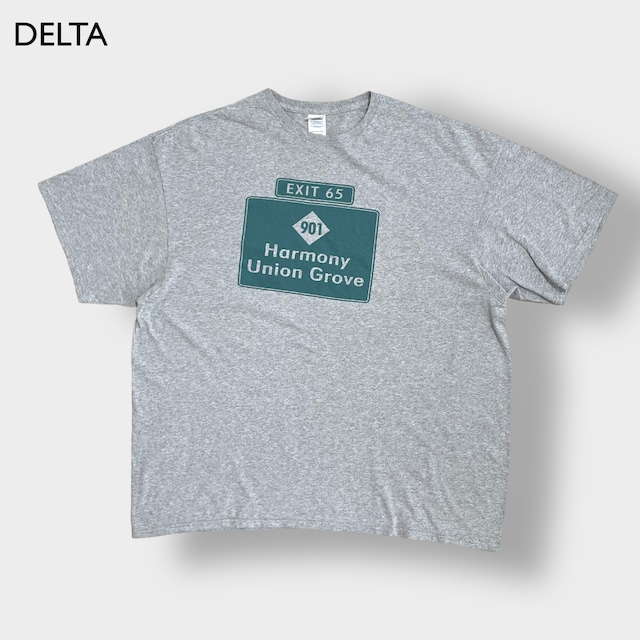 【DELTA】3XL ビッグシルエット ロゴ プリント Tシャツ バックロゴ グレー 半袖 US古着
