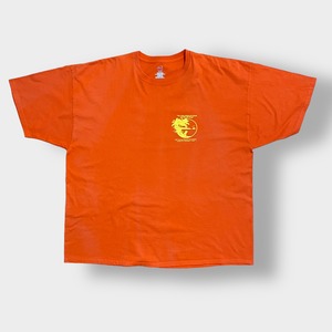 【HANES】3XL ビッグサイズ ハワイ サーファー ワンポイント ロゴ Tシャツ バックプリント オレンジ 半袖 us古着