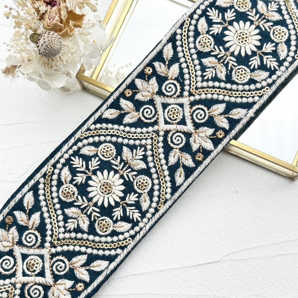 シャイニング [ターコイズ］インド刺繍リボン 1832 | インド刺繍リボン