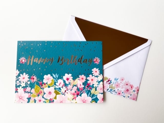 Punch Studio Birthday Card バースデーカード レターセット Happybirthday お手紙 メッセージカード ギフト 贈り物 お誕生日 お祝い 封筒付き 海外雑貨 花 Flower おしゃれ かわいい ターコイズグリーン ゴールド キラキラ Puahawaii