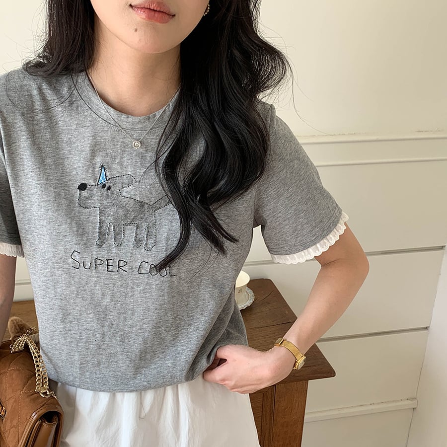 【tops】レースドッキングTシャツ M33034