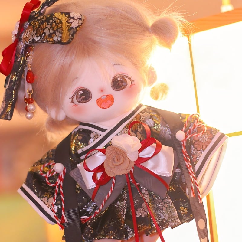 20cmぬいぐるみ用 和風 桜柄 着物+帯+ヘアアクセサリー+ベルト+リボン