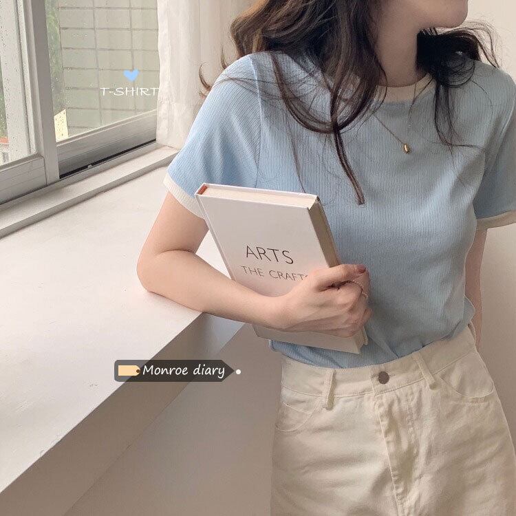 カラースリムセーター Tシャツ 薄手スタイルサマー 夏物 モンロー95726946920