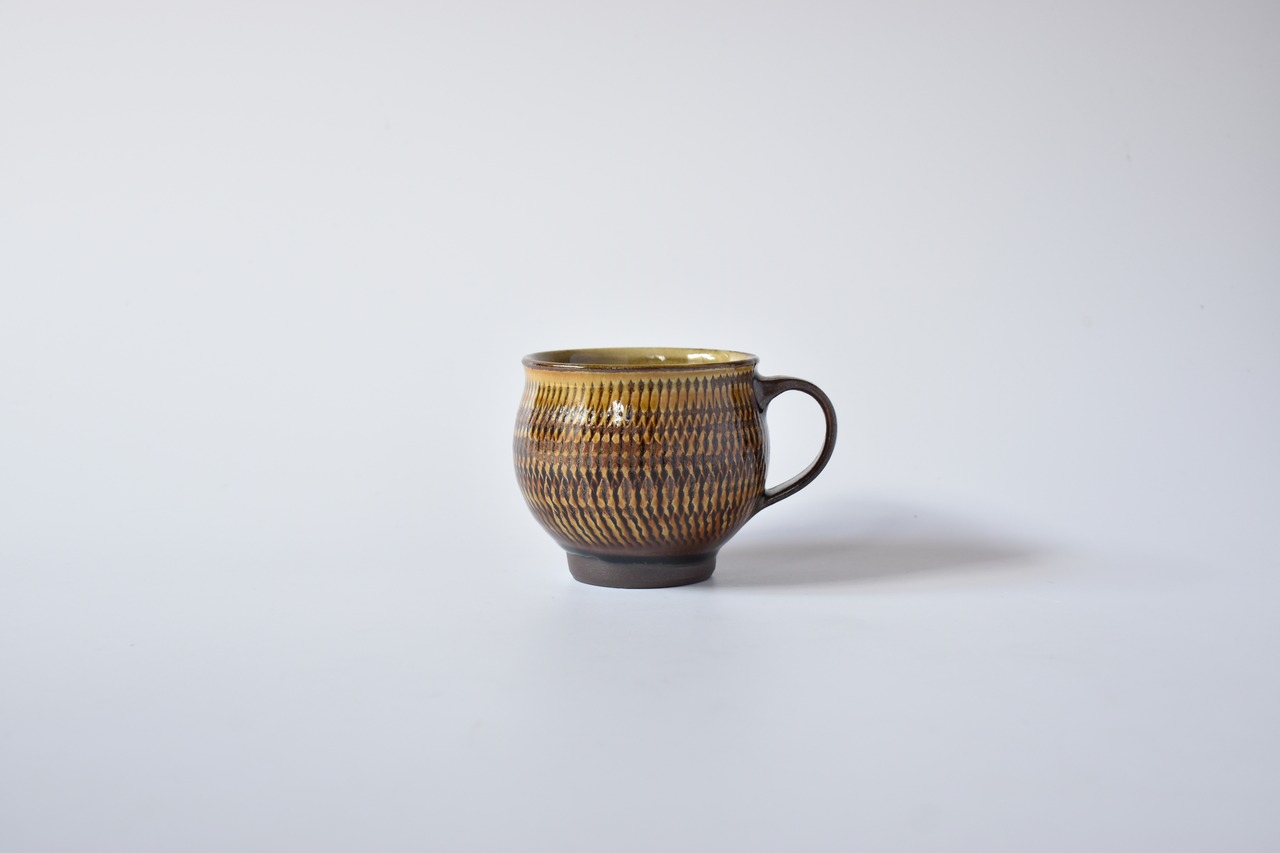 <Event Only> 小鹿田焼 / 小袋道明窯  : コーヒーカップ 飴 とびかんな