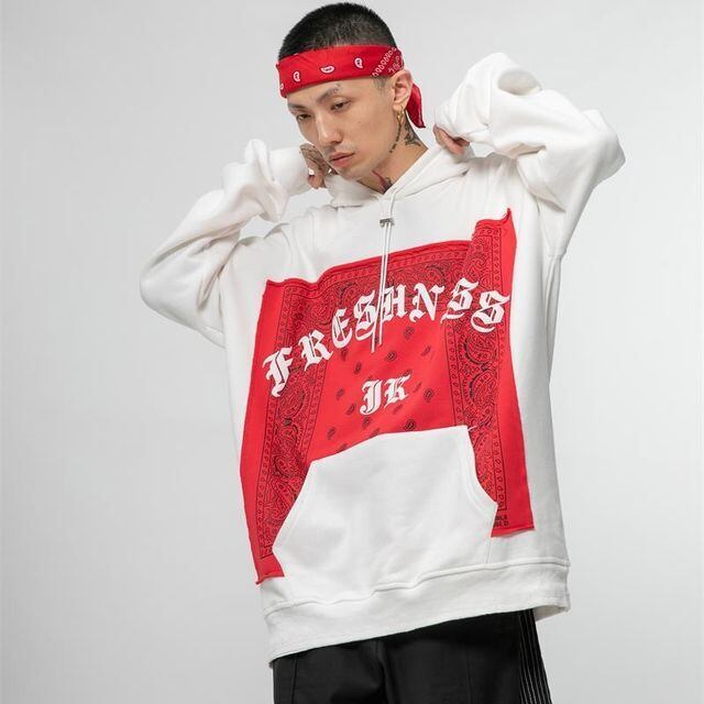 【予約販売】ビッグシルエットパーカー パーカー メンズ レディース バンダナ柄 ペイズリー フーディー プルオーバー オーバーサイズ ハーフジップ 無地 白 グレー トレンド お洒落 韓国 春 大きいサイズ M/L/XL/2XL