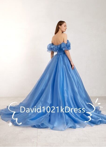 送料無料/新品】 カラードレス 青 オフショルダー ココメロディ