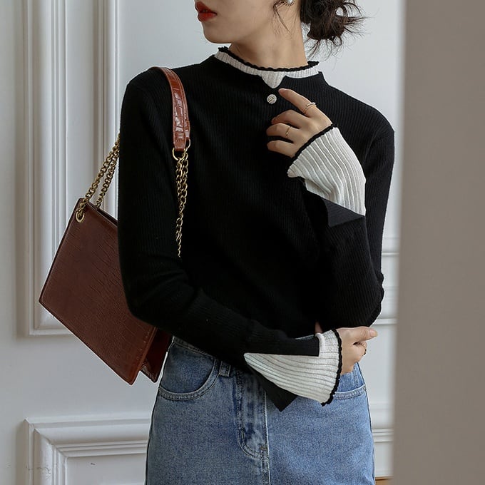 double collar bell sleeve knit TB-TO-0500
