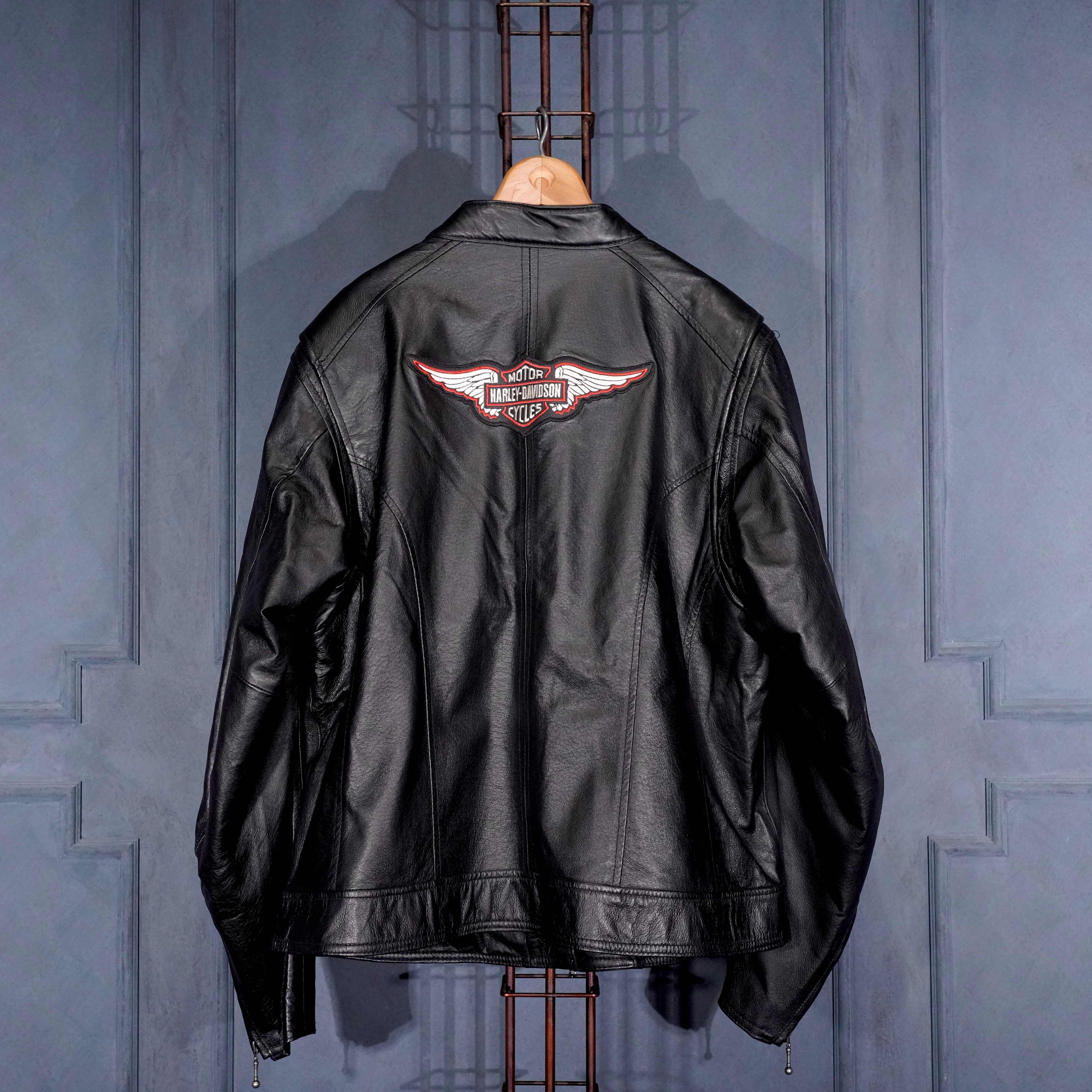 【ビンテージ】  HARLEY-DAVIDSON レザー ブルゾン USA VINTAGE HARLEY DAVIDSON LOGO EMBROIDERY DESIGN ZIP UP LEATHER