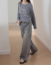 Wide leg damage denim Pants T20166