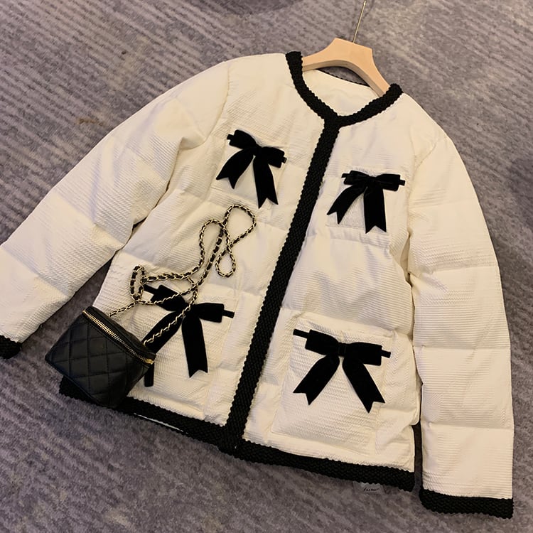 ノーカラーリボンダウンコート  22416