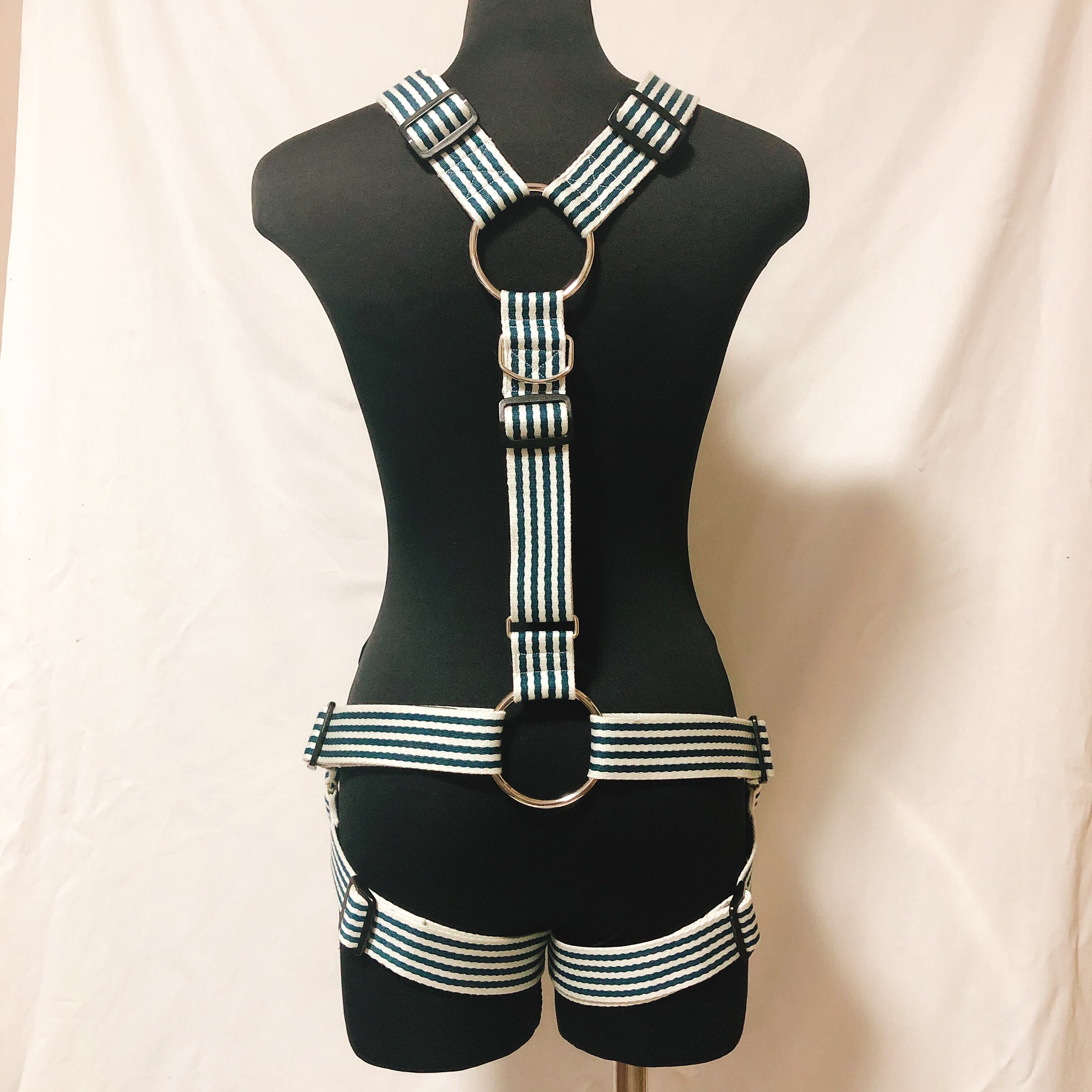 フルハーネス X型 白緑ストライプ