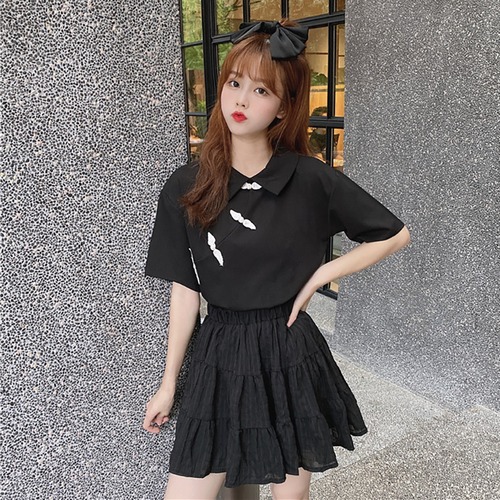 ✞ ショートスタンダードシャツブラウス♡ボタンTシャツ レトロ ✞ゴスロリ SM ミリ 甘ロリ クラロリ 和ロリ エレガント 黒ロリ 姫ロリ 華ロリ BB-BB31743890041