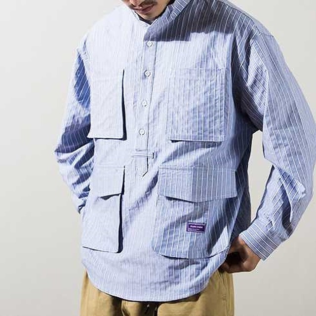Stripe multi pocket shirt tops M41243