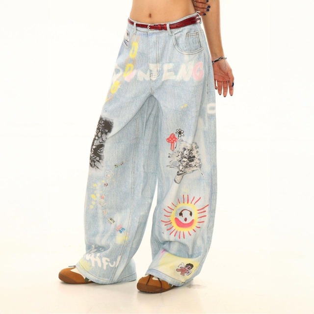 カラーポップアートルーズデニムパンツ R00508