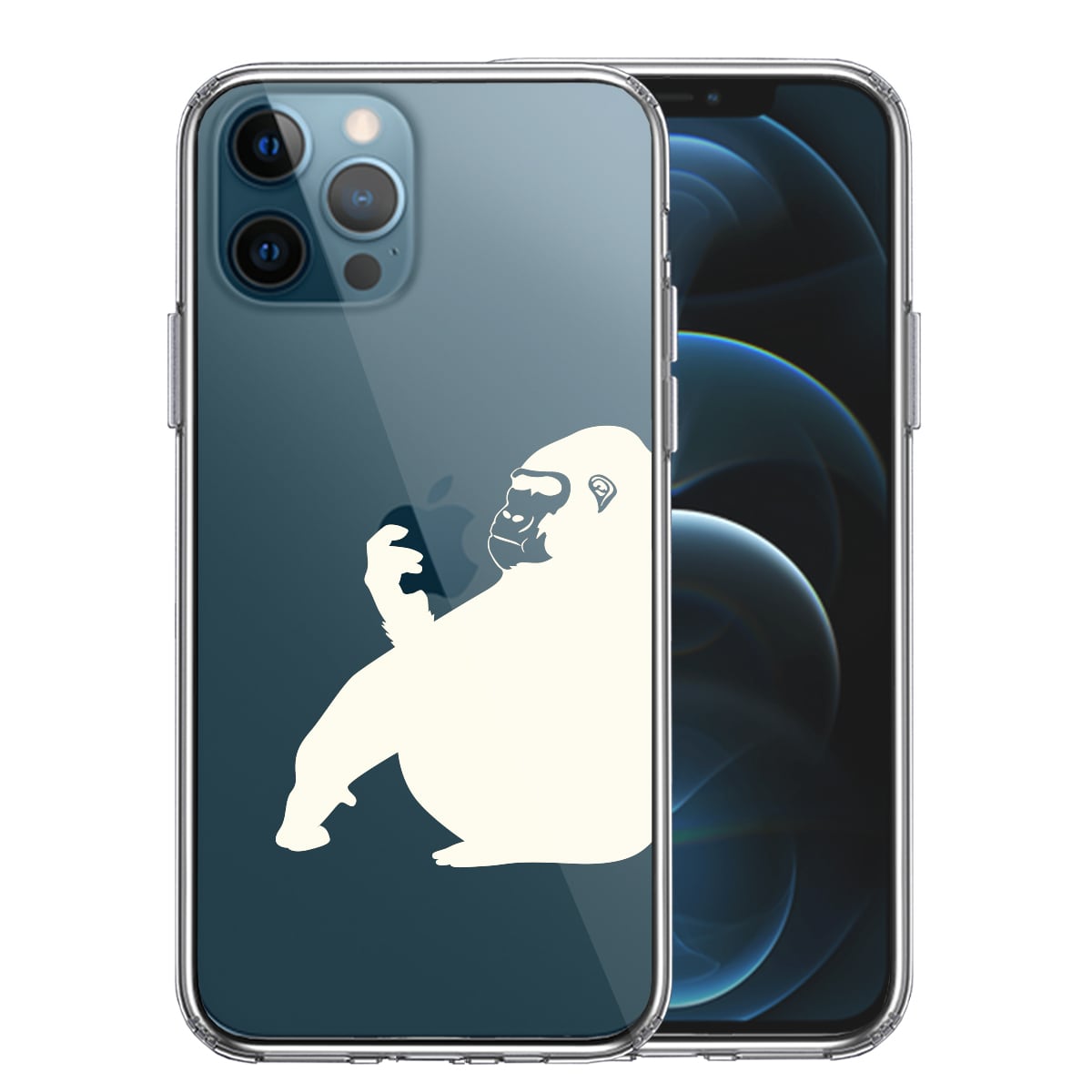 即納】スマホケース おもしろ iPhone12 12Pro 12mini ゴリラ ホワイト