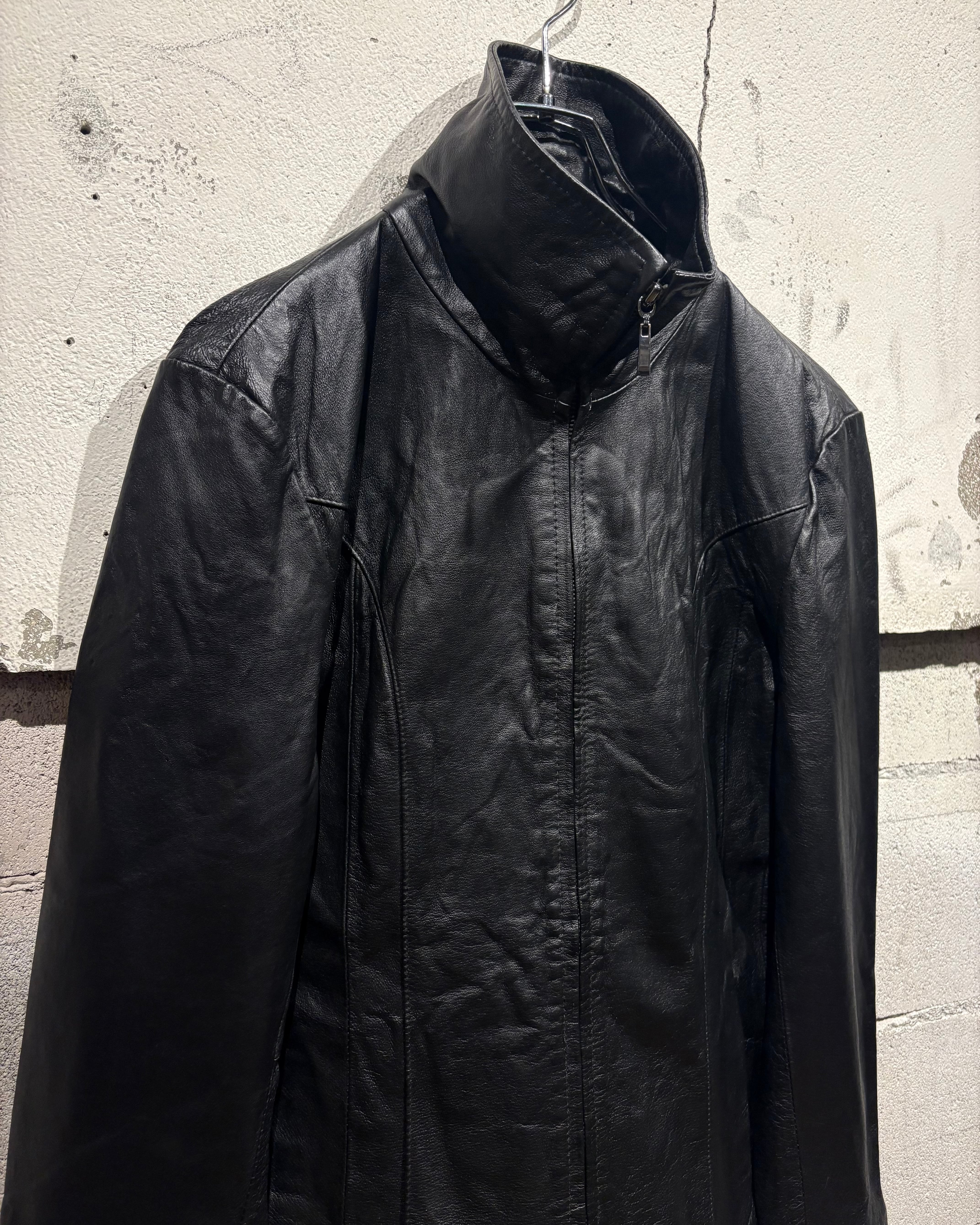 カフネ　ジャケット　38美品お値下げ中最終 Caka otto】High Neck Gimmick Vintage Zip Up Leather Jacket | Caka