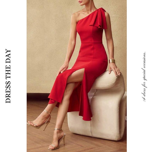 ワンショルダーリボンフリルドレス W0124