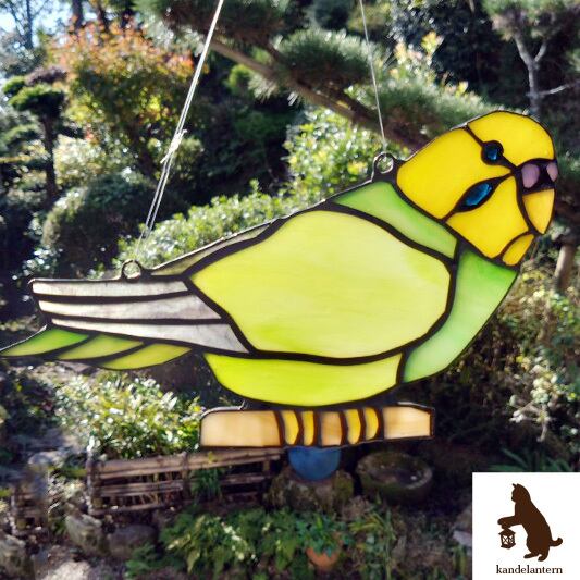 オウム　コンゴウインコ　ステンドグラス　サンキャッチャー　壁飾り サンキャッチャー（黄色インコ3 ）ステンドグラス | かんてらんたん