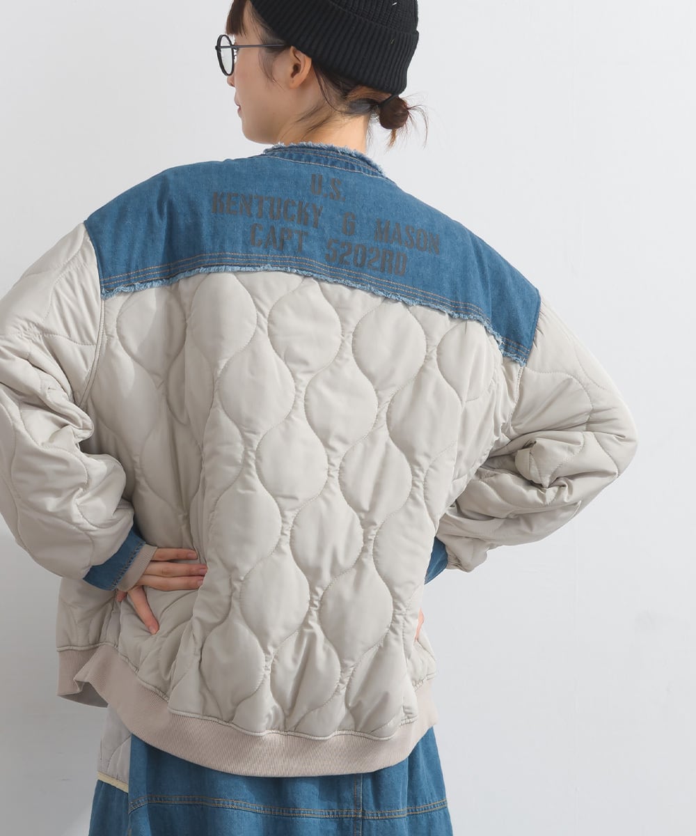 K53114 キルティング×8ozデニム異素材中わたジャケット / Quilted