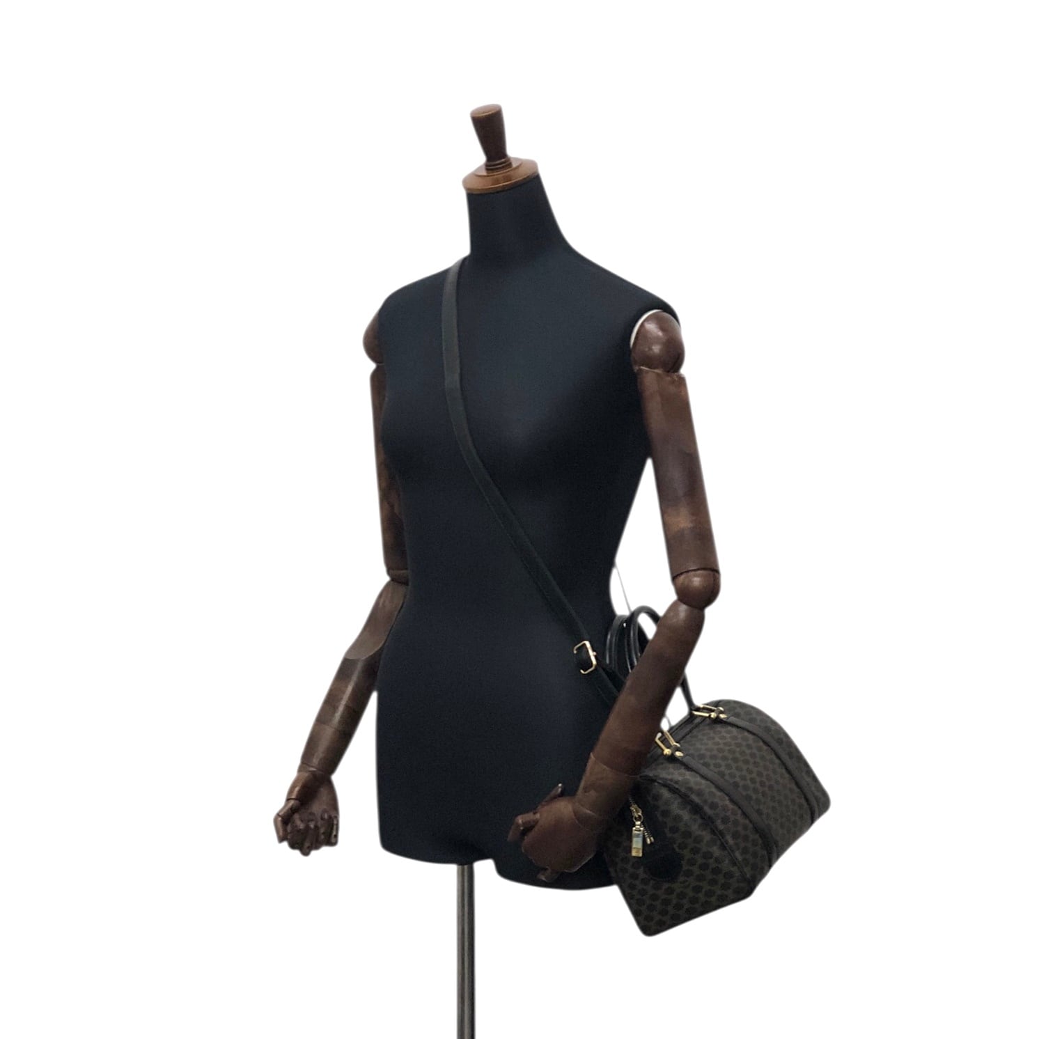 CELINE セリーヌ マカダム ボストンバッグ ブラック PVCレザー vintage