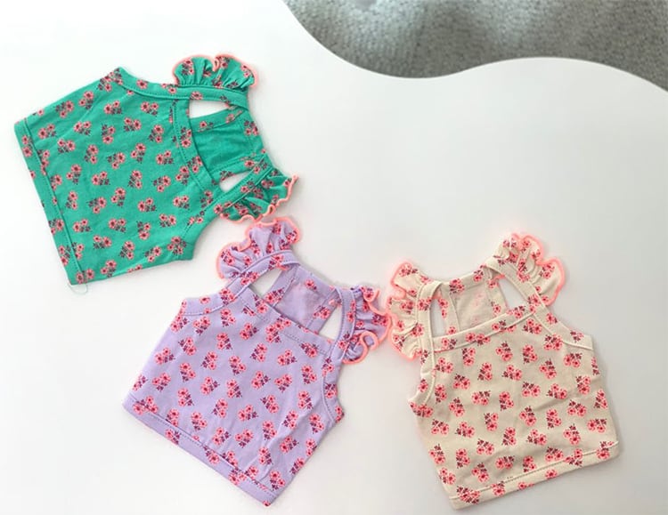 vanilla croptop XS ~ XL 3color  /  犬服 春夏 新作 ショート丈 お揃い クロップドトップス ドッグウェア 花柄 タンクトップ 小型犬 中型犬 犬 服 トップス 袖なし ペット用品 ペット洋服 top112