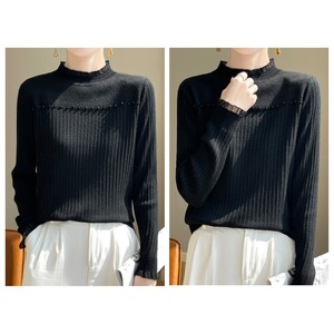 ハーフハイネックレースボトミングニットトップ 5color  A01062