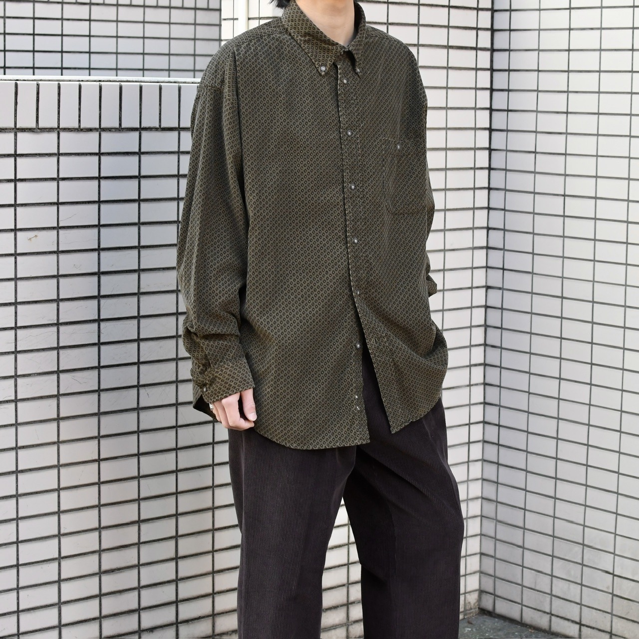 pattern corduroy shirt khaki