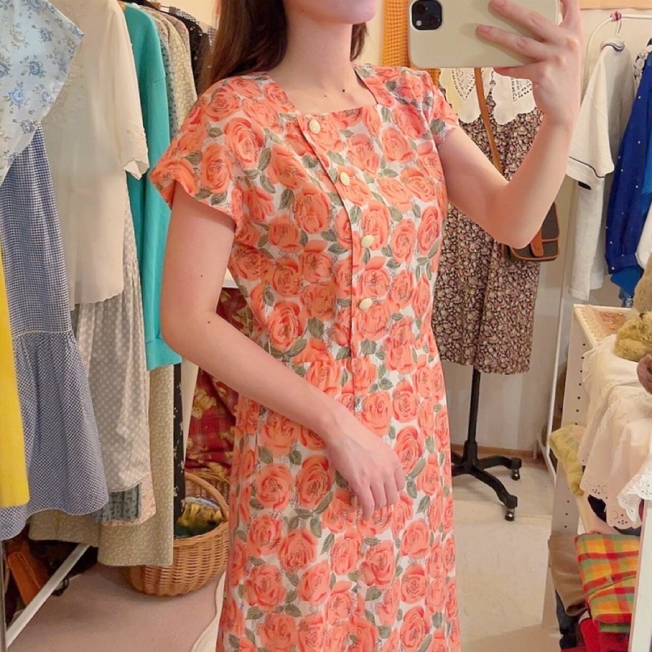 pink rose square neck one-piece