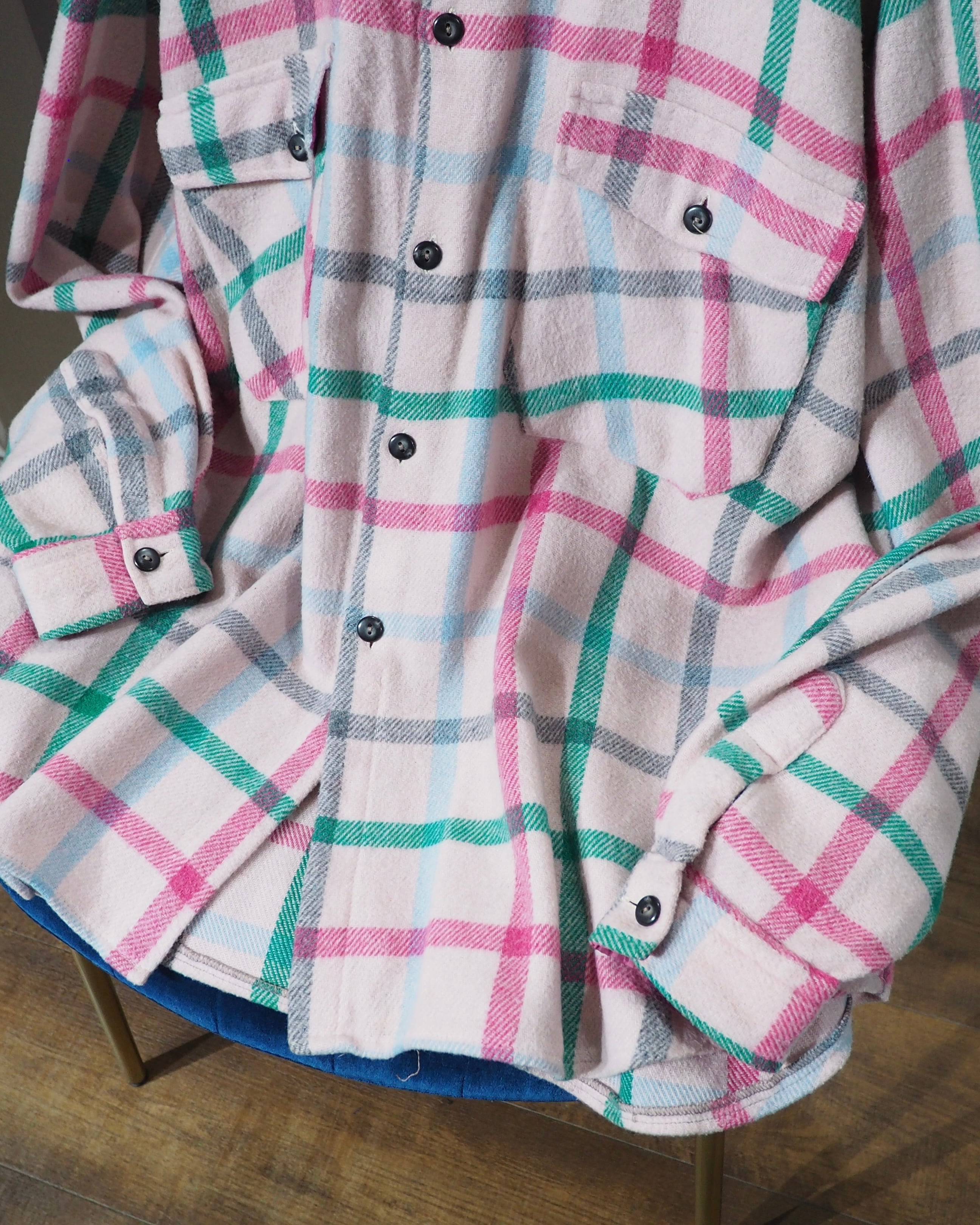 1980s " Green Mountain " Pale Pink Check Pattern Vintage Loose Flannel Shirt