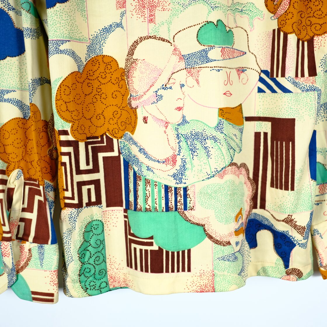 1970s ビンテージ 総柄デザイン アートポリシャツ 古着屋 人物画 