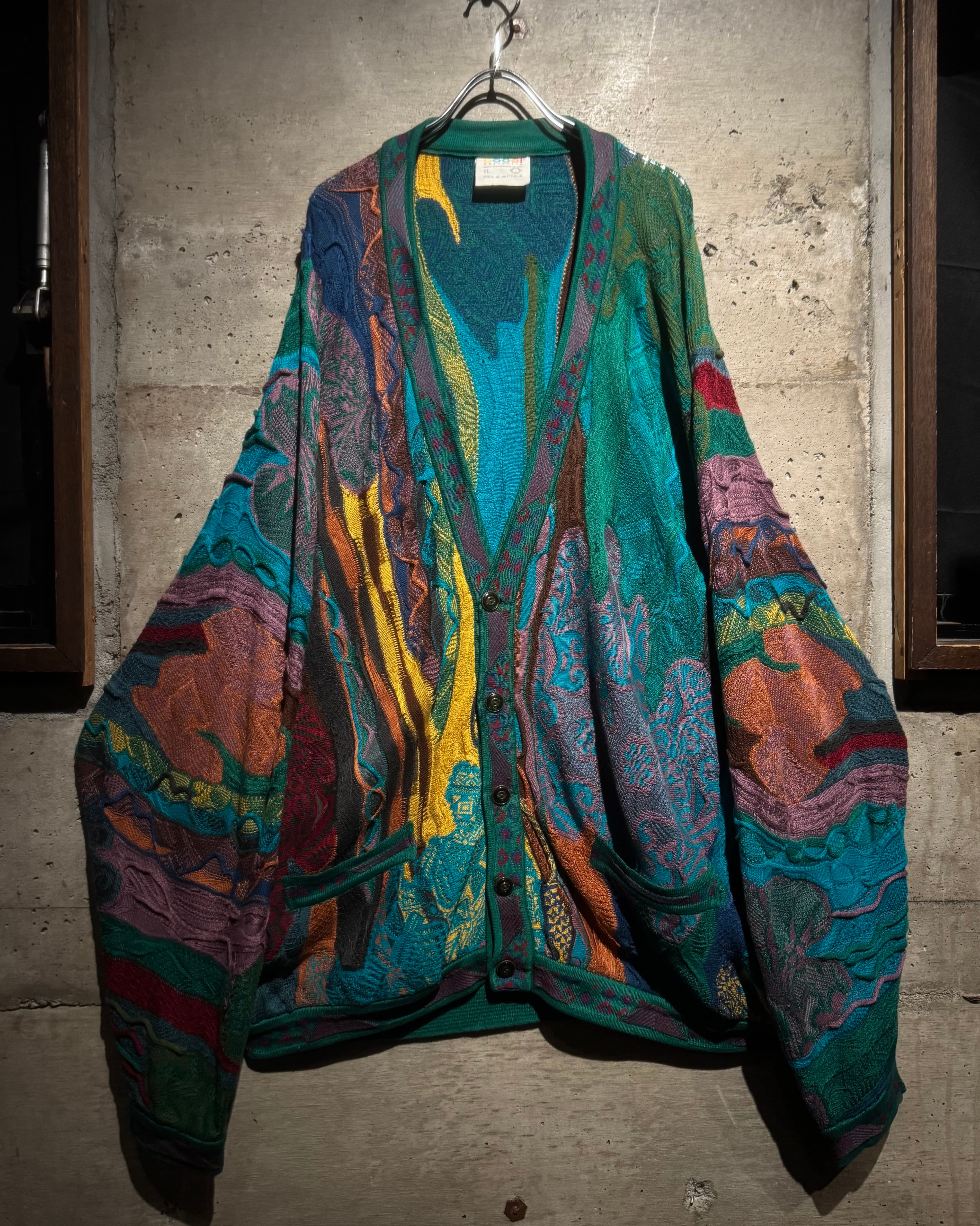 Caka】“COOGI” Crazy Pattern Vintage 3D Knit Cardigan | Caka(カカ