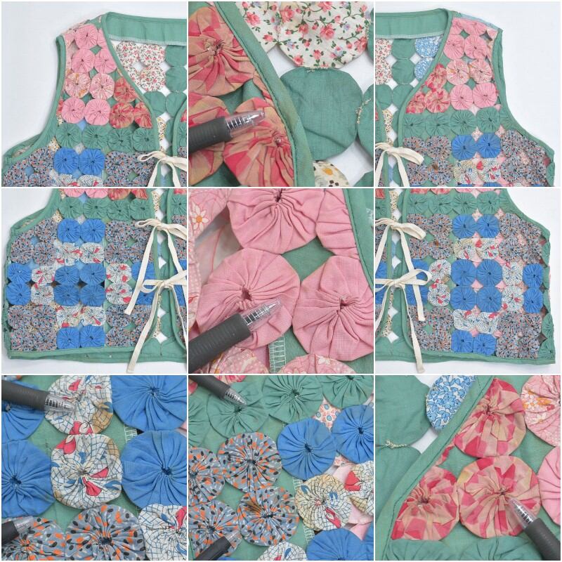 Remake ハンドメイド デザイン リメイク ヨーヨーキルト ベスト パッチ