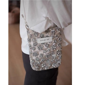 silver tulle sequin flower phone pouch<b3072>