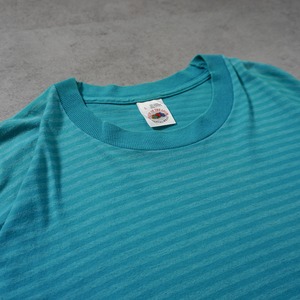 90s FRUIT OF THE LOOM Shadow Stripe TEE "made in USA" Teal L 古着