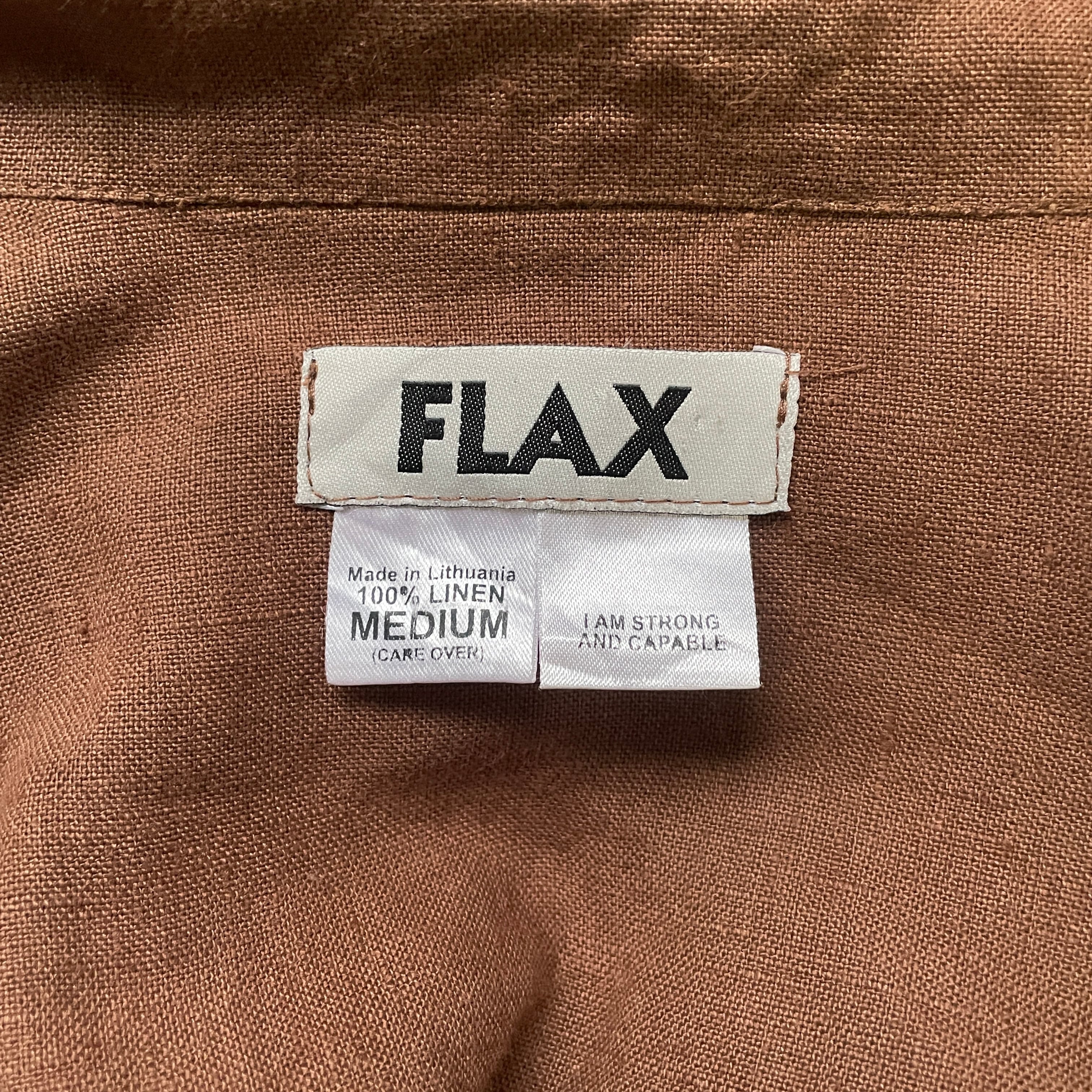 FLAX スタンドカラー 長袖 リネンシャツ メンズL相当 古着 ブラウン ...