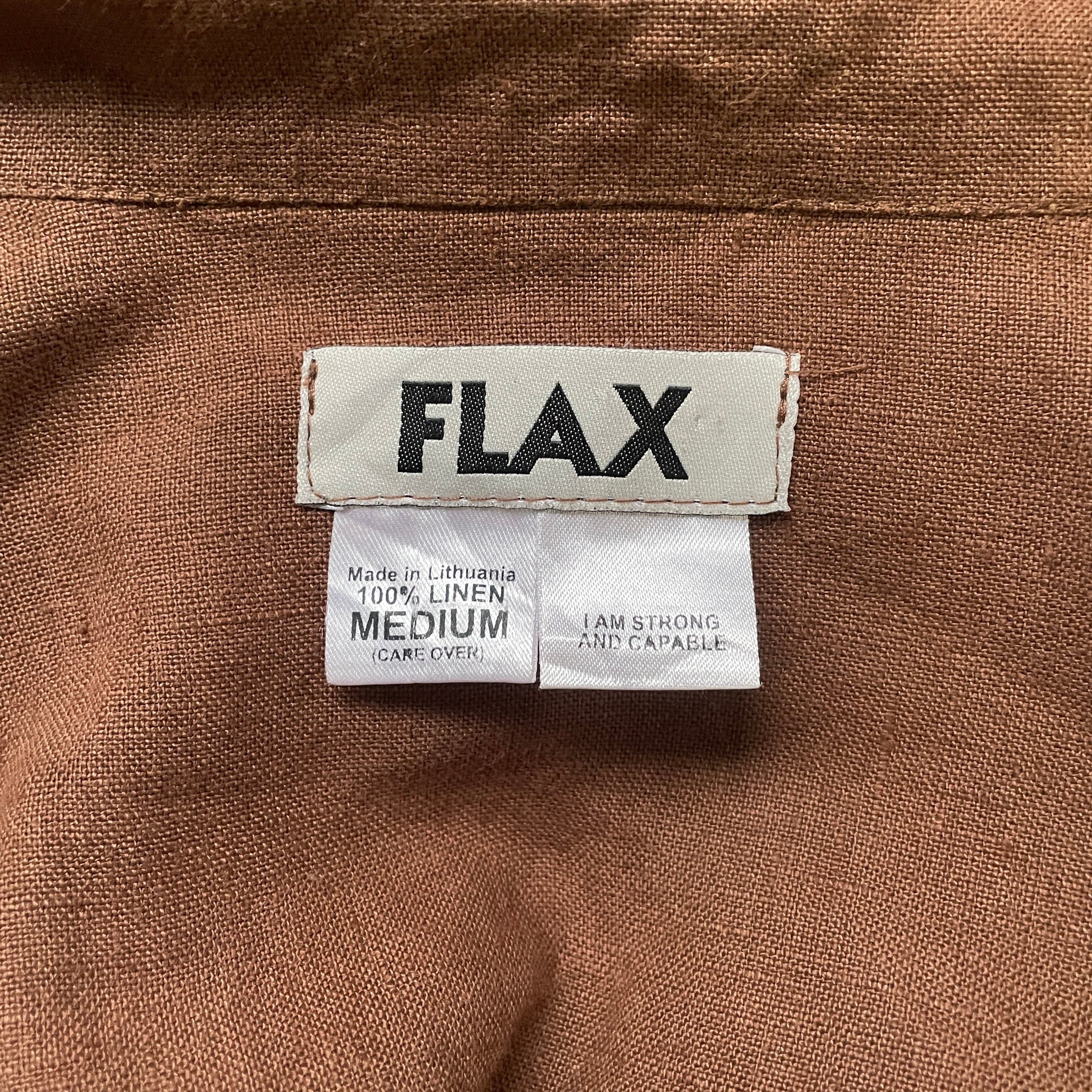 FLAX スタンドカラー 長袖 リネンシャツ メンズL相当 古着 ブラウン 