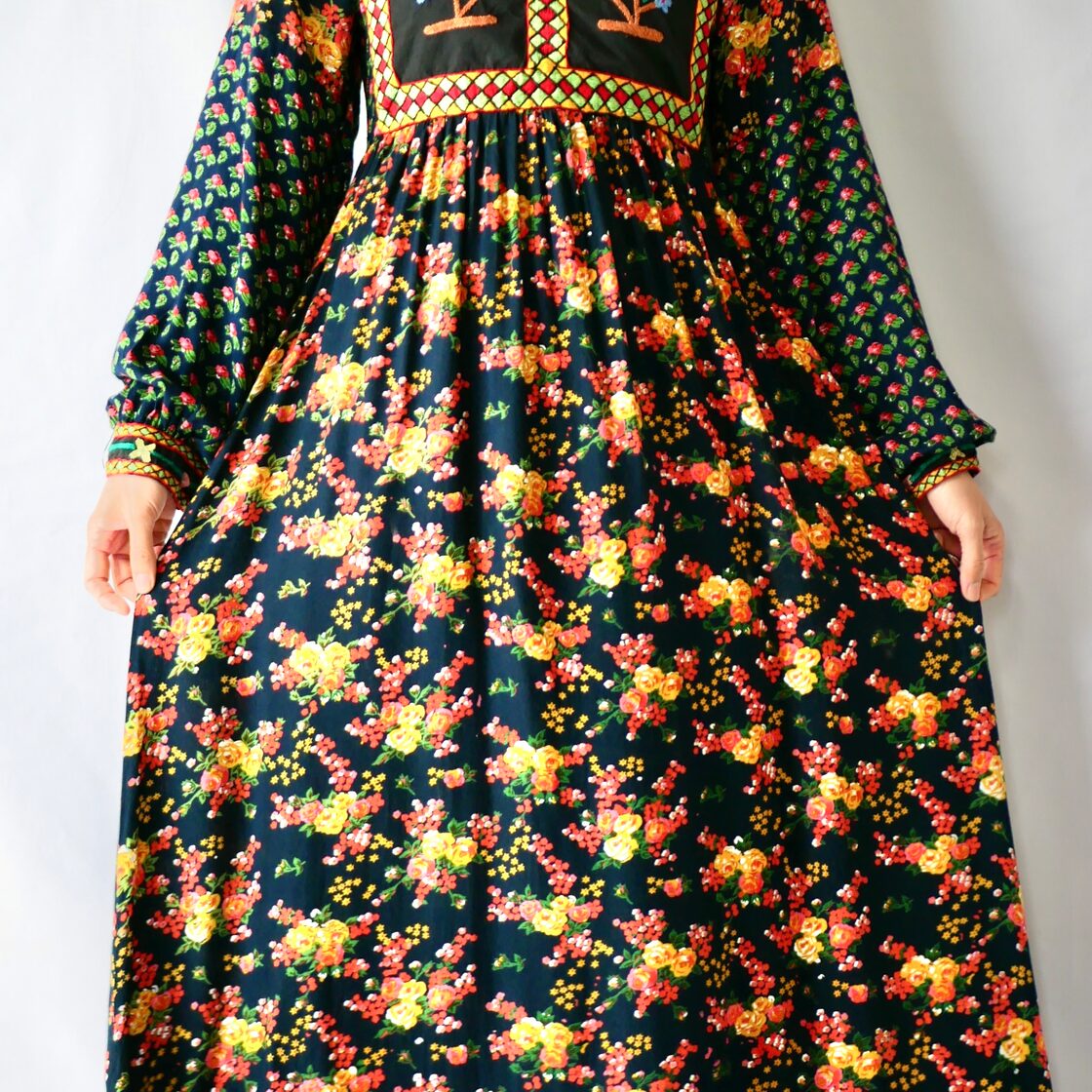 70s vintage Afghanistan floral maxi onepiece アフガンレーヨン 
