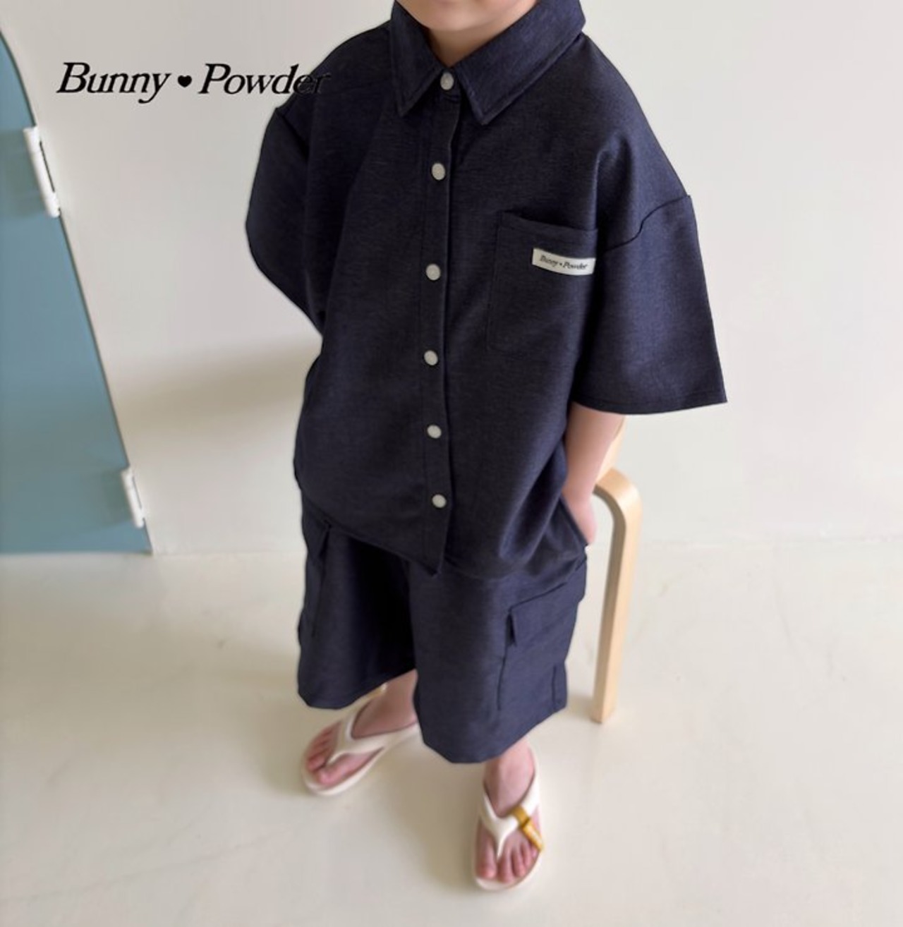 [Bunny Powder] Feature) Denim Short-sleeve Shirt / [버니파우더] 기획)데님반팔남방