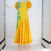 フラダンス 衣装 FANCY DRESS ファンシードレス ワンピース ドレス イエロー系 グリーン系 ツートンカラー フリル ハイビスカス柄 ラウアエ柄 シンプル かわいい 華やか 鮮やか 明るい 黄 緑 ハワイアン ハワイアンプリント レッスン 練習
