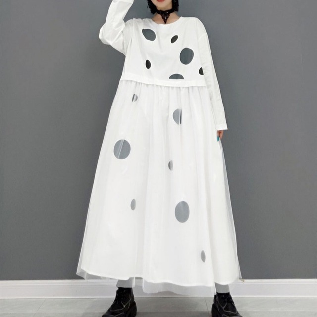 Dot Mesh Patchwork Dress / ドット メッシュ パッチワーク ワンピース