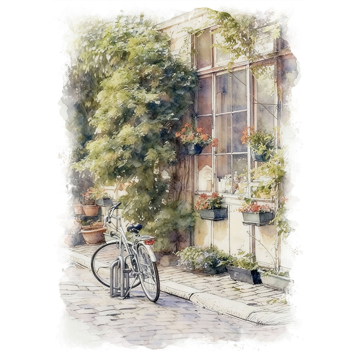 絵画 フランス 風景画(街並み) パリの路地裏の自転車 インテリアアート