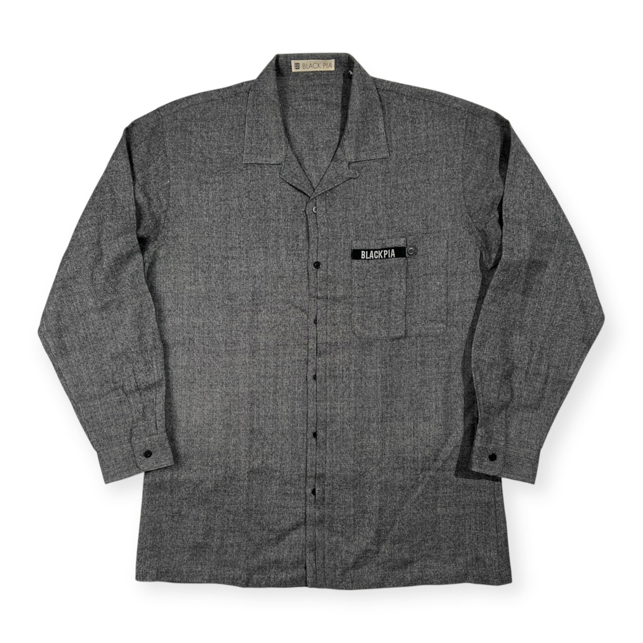 BLACK PIA ブラックピア ロゴ刺繍 長袖 ウール シャツ サイズ L /メンズ/グレー/日本製/ライカ