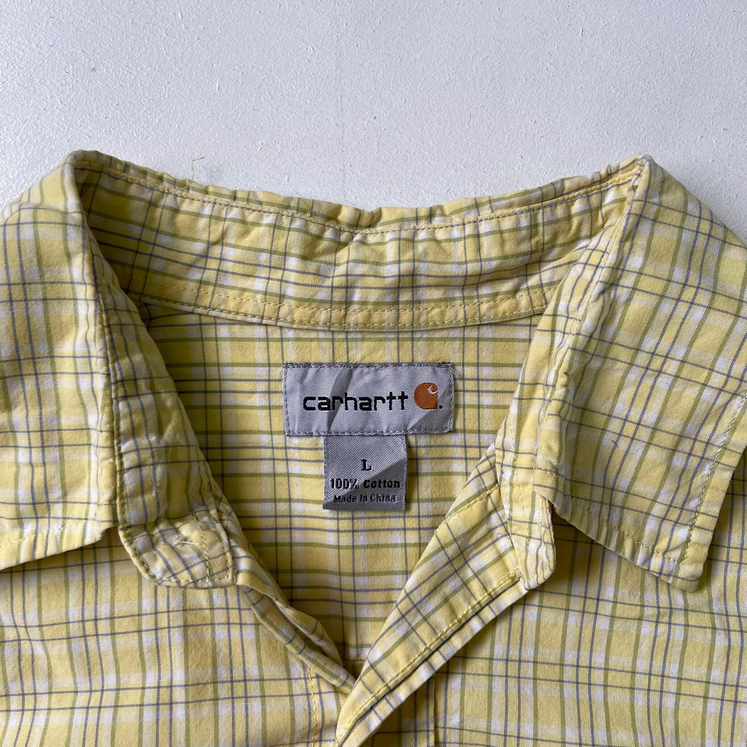 ヴィンテージ カーハート ワークシャツ XL 黄色 半袖 希少古着屋ks 