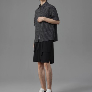 ピンストライプシワ加工半袖シャツ　0633