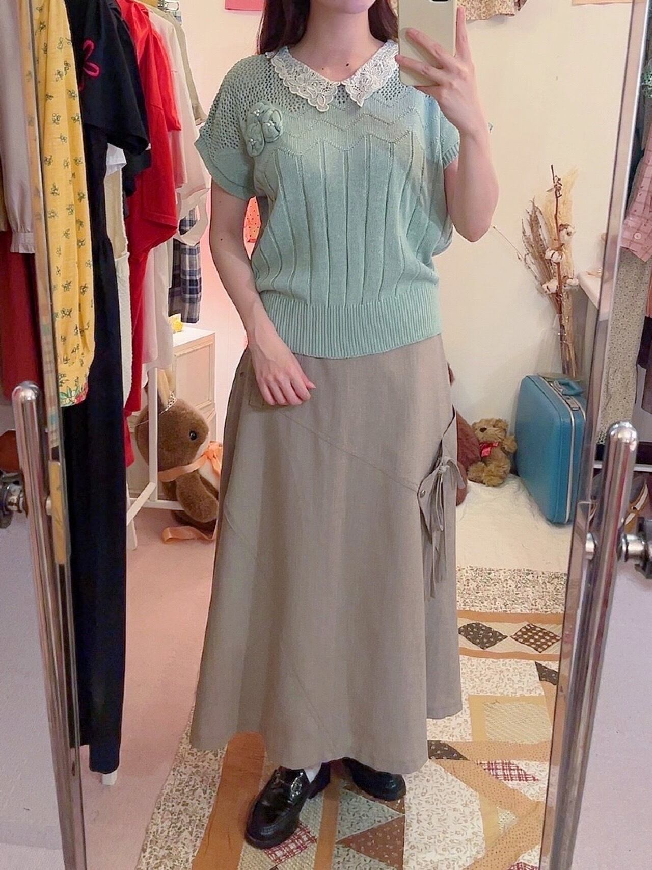 asymmetry pocket flare long skirt